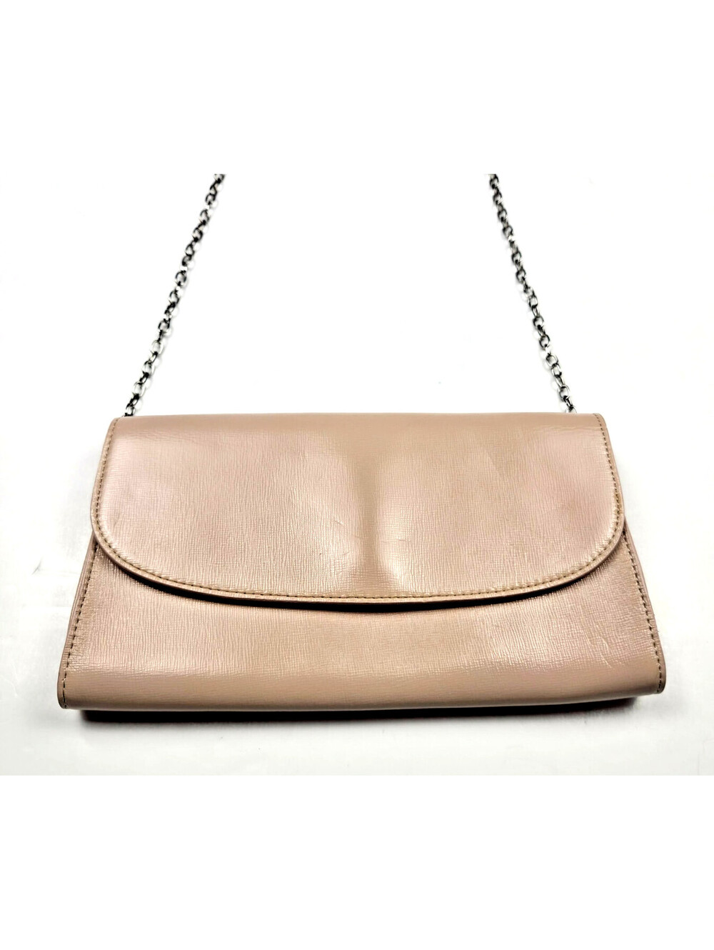 Halogen Nordstrom Genuine Leather Beige Chain Crossbody Clutch Bag Vintage